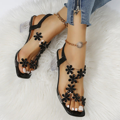 Sandales Élégantes à Talons Cristal et Fleurs Délicates - Molinse