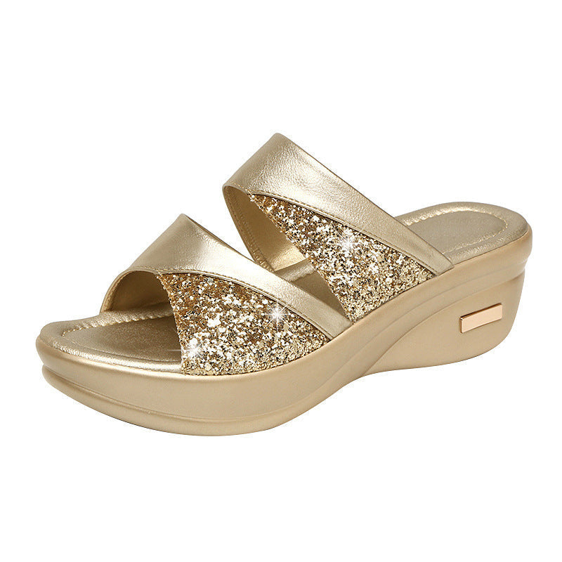 Claquette orthopédique dorée à paillettes pour femme - Molinse