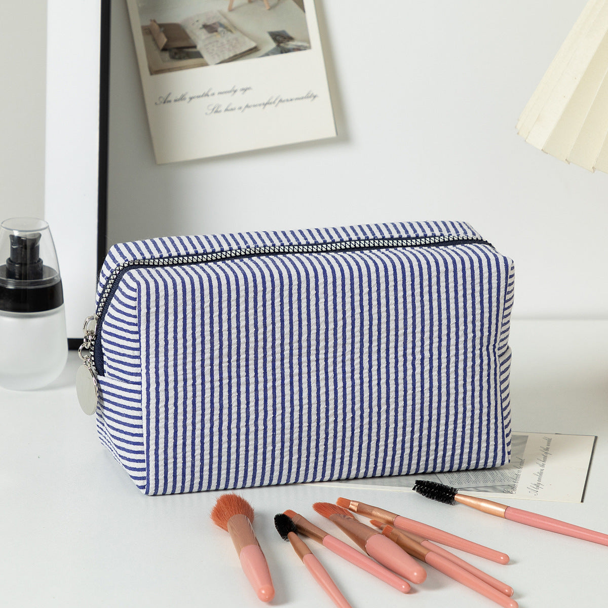 Capacity Wash Embroidered Stripes Travel Cosmetics Buggy Bag