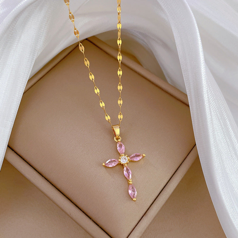 Collier Croix Tempérament Serti de Pierres - Molinse