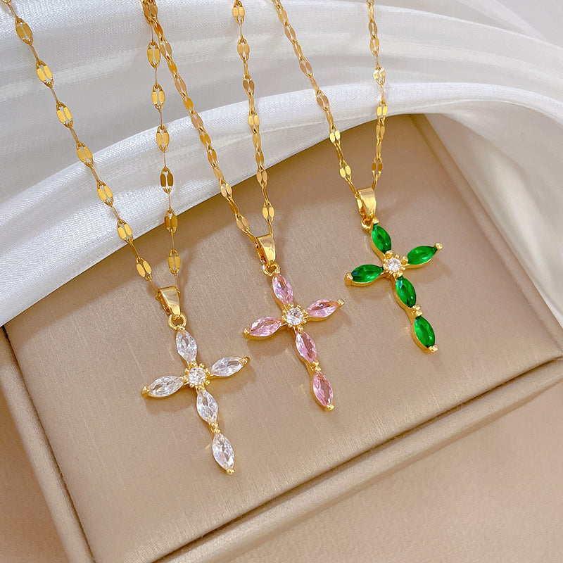 Collier Croix Tempérament Serti de Pierres - Molinse