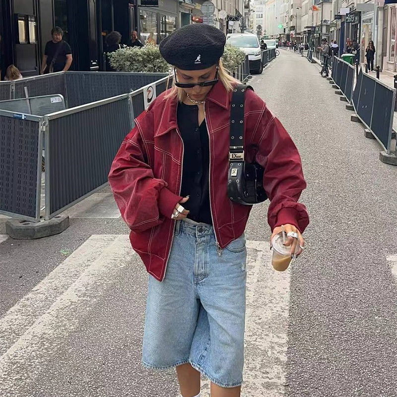 Veste en cuir  à manches longues . - Molinse