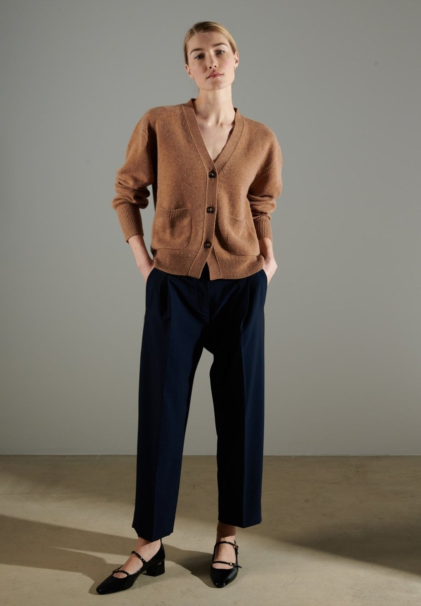 Cardigan col V cachemire 4 fils camel femme - NAMI 1-1