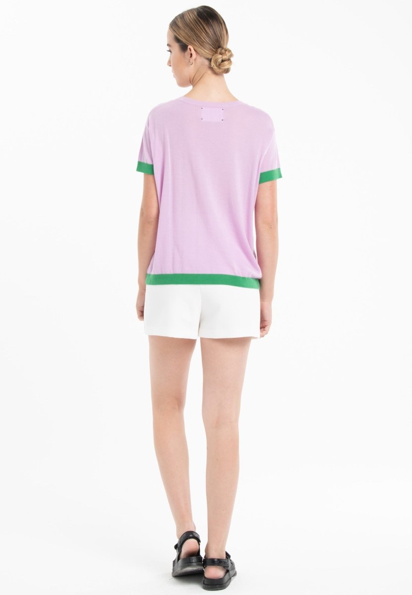 T-shirt col rond ultrafin cachemire et laine lavande/vert femme - KELLY 1